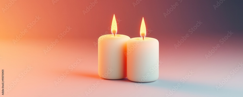 Poster Two Burning Candles on a Pink and Blue Gradient Background.