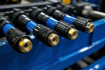 Close-up of Industrial Connectors with Blue and Black Housing