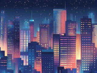 Vibrant Cityscape at Night with Illuminated Skyscrapers and Busy Streets