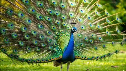 Naklejka premium Peacock with fanned tail, peacock with feathers