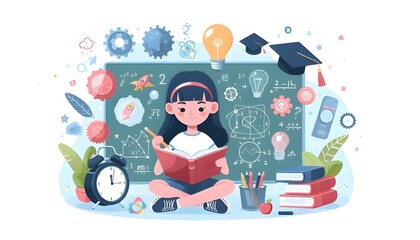 Naklejka premium Education and Home Schooling Related Vector Flat Illustration Design
