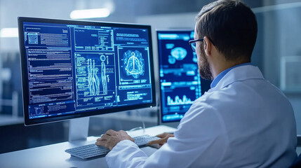 Doctor use computer AI technology support to provide patients with personalized health recommendations, improving adherence to treatment plans and overall health outcomes.