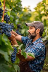 A smiling male farmer working in plantation field in farm