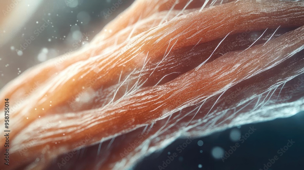 Aufkleber close-up of human muscle fibers, showcasing intricate details and textures in a dynamic, softly illu