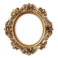 Antique carved gilded frame isolated on white background. Vintage golden rectangle frame for photo.