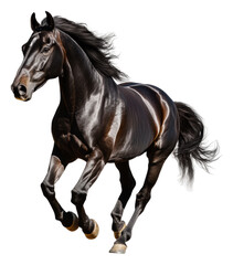 Obraz premium Majestic black horse running freely in a field, cut out - stock png.
