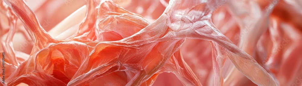 Poster close-up of delicate tissue structure showcasing intricate fibers and hues, ideal for medical and bi