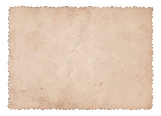 Vintage empty photo paper with dust creases and scalloped edge on transparent background	