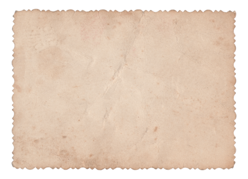 Vintage empty photo paper with dust creases and scalloped edge on transparent background	
