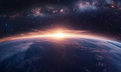 Earthrise with a Milky Way Galaxy Background