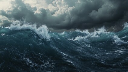 Fototapeta premium Turbulent Ocean Waves Under a Stormy Sky