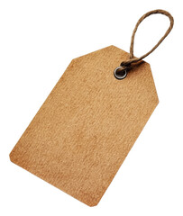 Blank brown tag with string for labeling items, cut out - stock png.