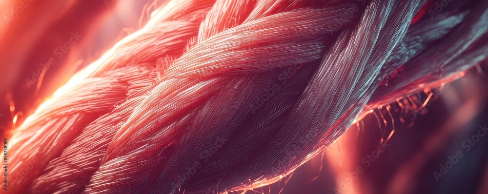 Poster a close-up view of intertwined rope, showcasing intricate details and vibrant colors, ideal for text