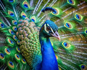 Obraz premium Peacock with fanned tail, peacock with feathers