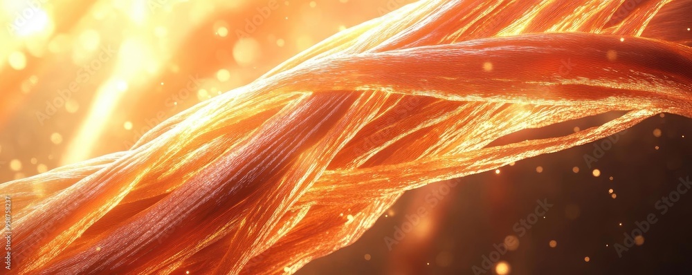 Aufkleber A stunning close-up of glowing fibers intertwining in warm hues, creating an ethereal and dynamic visual experience.