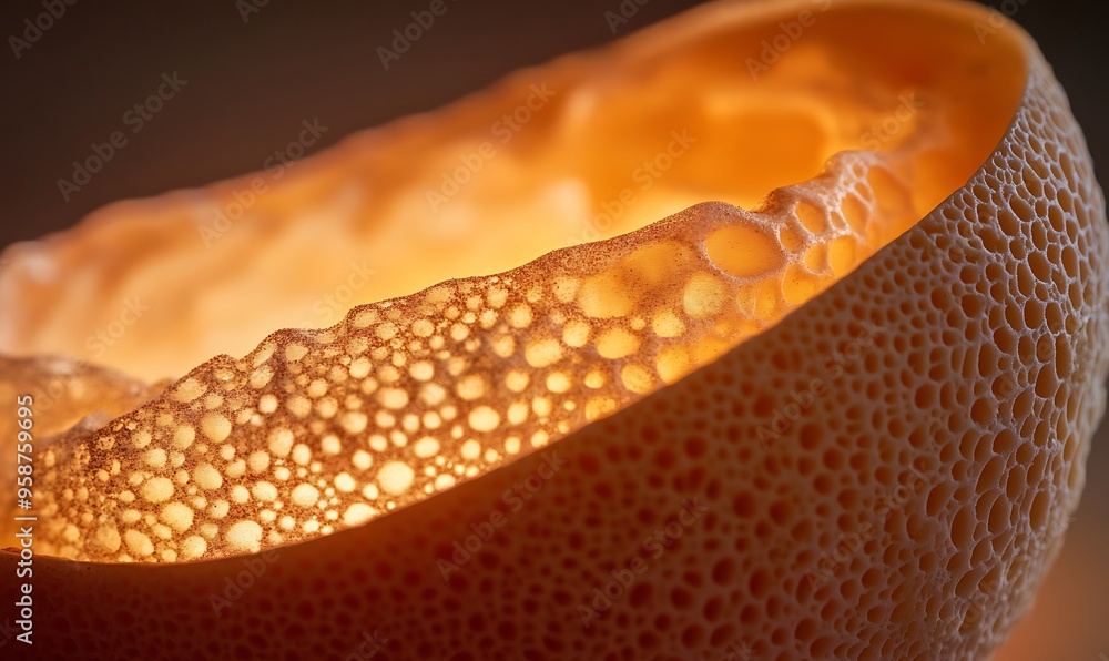Poster close-up of a honeycomb-like structure with light shining through