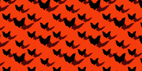 Bat on red background. Pattern for cafe, menu, restaurant. 3d template background. Halloween. 3d render.