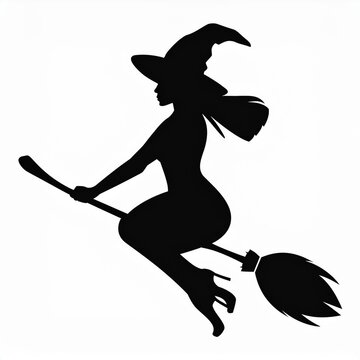 recommend clip art: witch flying on broom black silhouette isolated on white