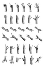 Kid hand signs, different gestures set, isolated on white background..