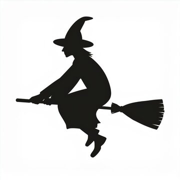 recommend clip art: witch flying on broom black silhouette isolated on white