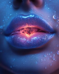 Blue-hued lips with glimmers and fiery inner glow