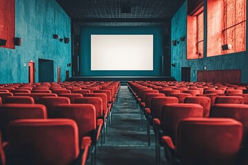 Fototapeta premium Empty Red Seats in a Modern Movie Theater
