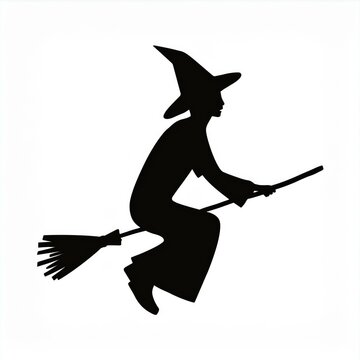 recommend clip art: witch flying on broom black silhouette isolated on white