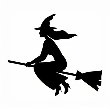 recommend clip art: witch flying on broom black silhouette isolated on white
