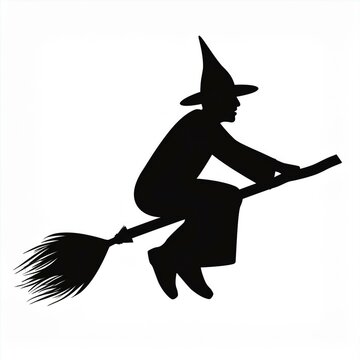 recommend clip art: witch flying on broom black silhouette isolated on white