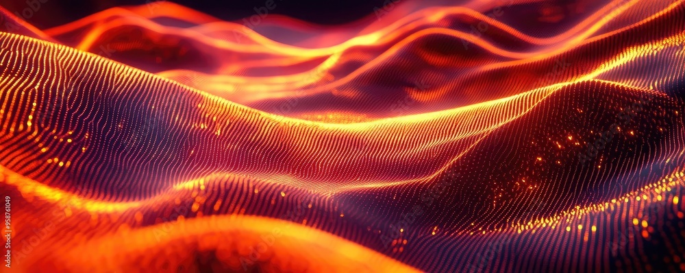 Poster An abstract wave pattern featuring vibrant colors and glowing lights, creating a dynamic sense of motion and energy.
