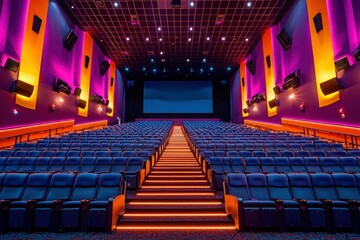Empty Seats in a Modern Movie Theater Auditorium