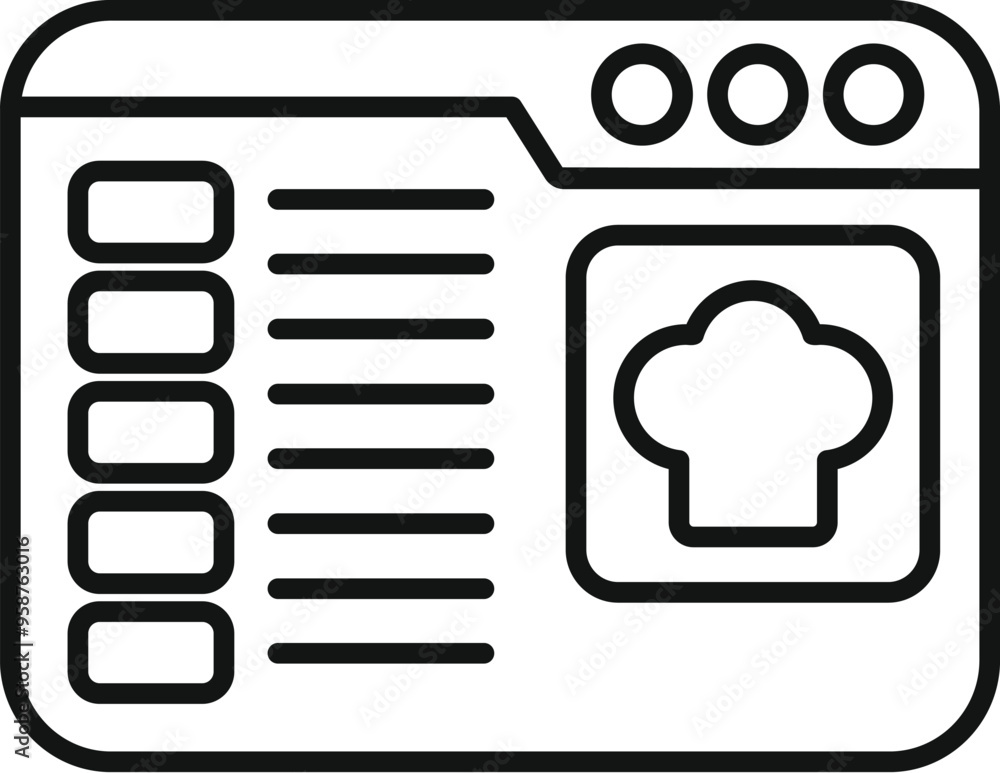 Aufkleber line drawing vector icon of a culinary course platform interface with a chef hat icon
