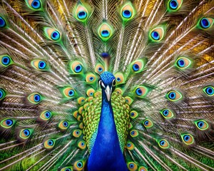 Obraz premium Peacock with fanned tail, peacock with feathers