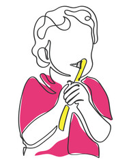 Fototapeta premium hand drawn line art vector of a toddler trying to rush his teeth.