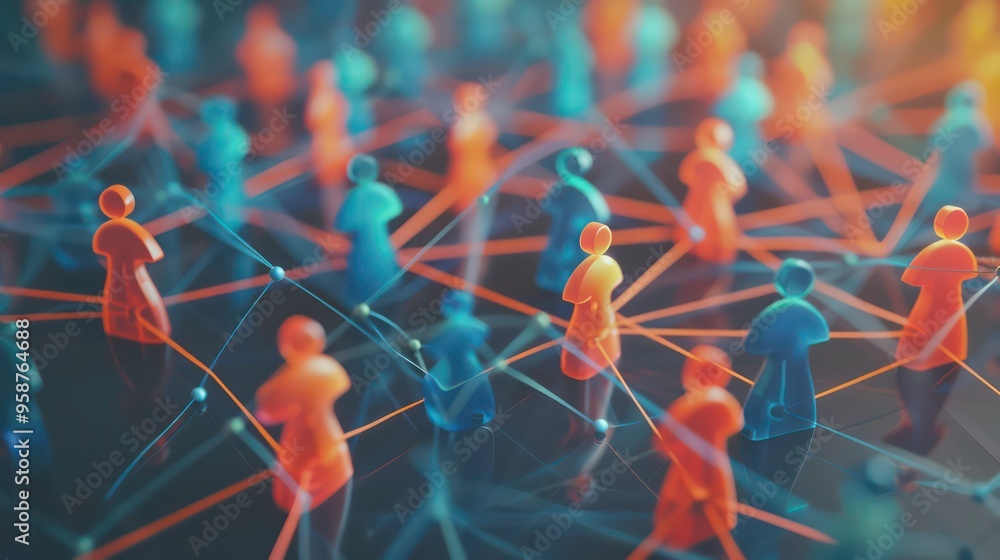 Aufkleber abstract network of connected figures, representing communication and social interaction.