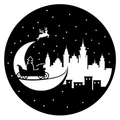 christmas santa night city silhouette vector