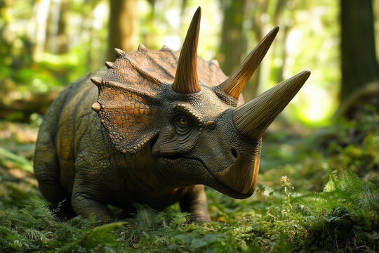 Triceratops dinosaur in forest
