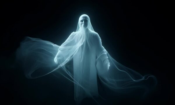 Spooky Halloween Ghost on a Black Background 4K Video