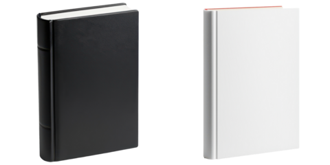Black and white hardback books isolate on transparent background, cutout, png