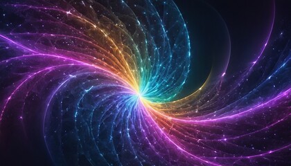Abstract swirl of vibrant colors with glowing particles, resembling a cosmic nebula.
