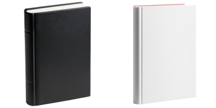 Black and white hardback books isolate on transparent background, cutout, png