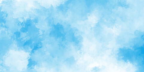 Natural Blue sky watercolor background texture for cover design, Grunge abstract cloudy blue smog texture art design, blue watercolor painting textured cloudy blue sky background.
