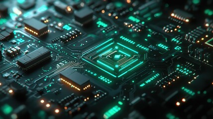 Obraz premium Futuristic Circuit Board Technology Concept in 2025 with Digital Glow - High-Tech Future Background