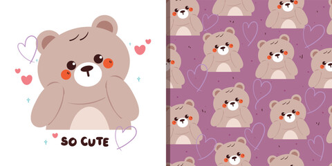 card and pattern of cartoon bear. cute wallpaper and card for fabric print, gift wrap paper