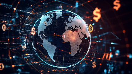 Fototapeta premium Global financial network with currency symbols 