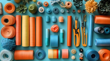 Diy craft photography handmade items colorful materials and creative tools on a crafting table