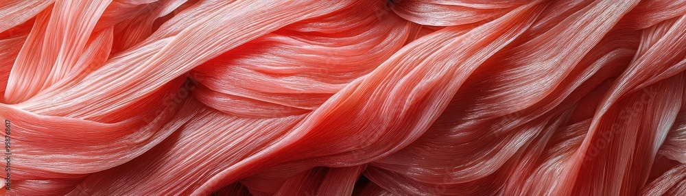 Poster Close-up of smooth, glossy pink texture with flowing strands, ideal for backgrounds or design projects capturing elegance.