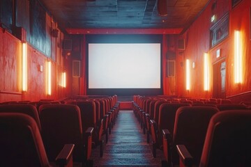 Fototapeta premium Empty Rows of Red Seats in a Retro Movie Theater