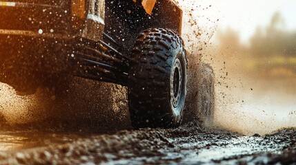 Off-Road Vehicle Splashing Through Mud