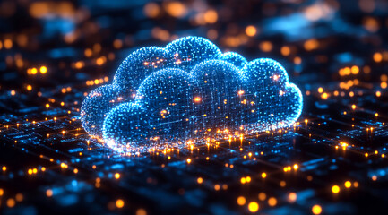 A blue cloud with orange lights surrounding it